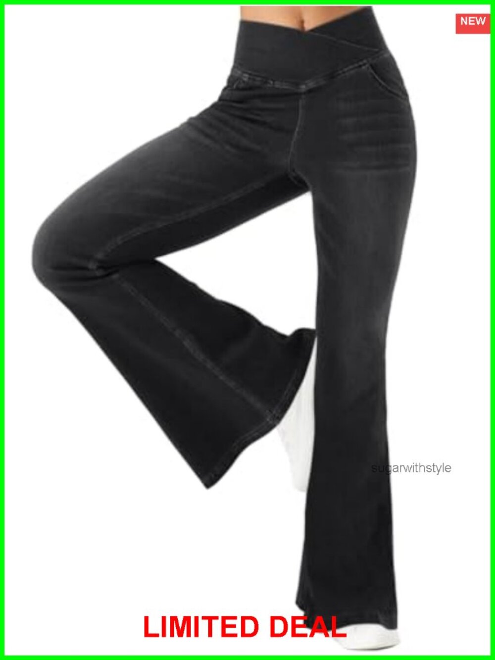 Women Bell Bottom Flare Jeans Pull On Stretch Denim Pants